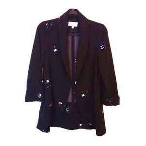 DR2 Women's Black with Floral Open Front Shawl Collar Blazer Size Small